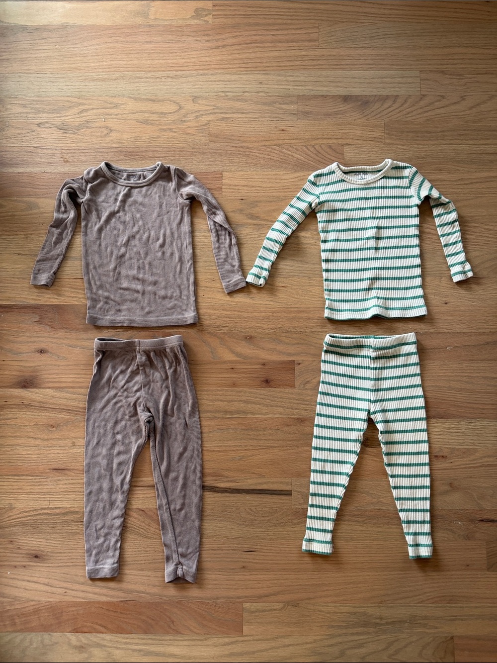 Kids Long-Sleeve Thermal Pajama Set - Taupe & White/Green Stripe